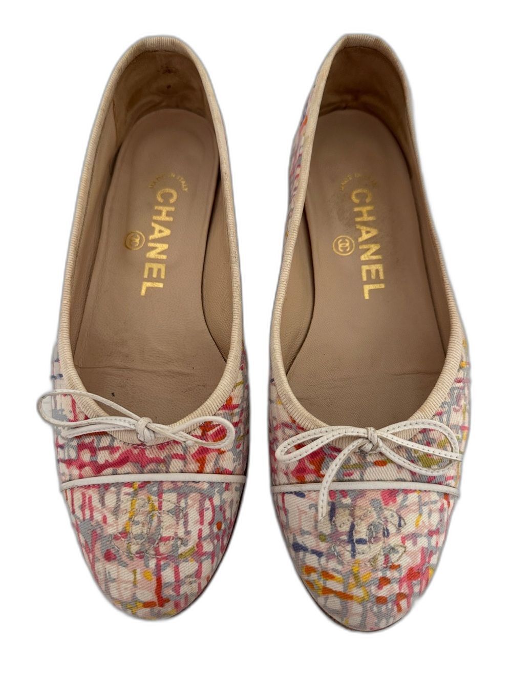 Chanel Vintage CC Logo Multicolor Watercolor Canvas Ballet Flats Size EU 36 US 6
